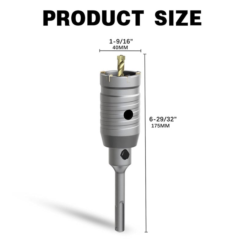 METOTO 1-9/16" Concrete Hole Saw,40mm Masonry Hole Saw, with 110mm SDS Plus Shank Connecting Rod for Concrete Brick Cement Stone Wall Drilling Home Improvement - Image 2